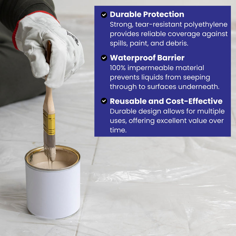 VicMore Clear Plastic Drop Cloth - Water & Dustproof, Odorless Plastic Sheet for Painting, Renovations, DIY Projects - Durable Paint Tarp with 1mil Thickness - Floor Covering & Dust Cover - 9 x 12’ 9FT x 12FT