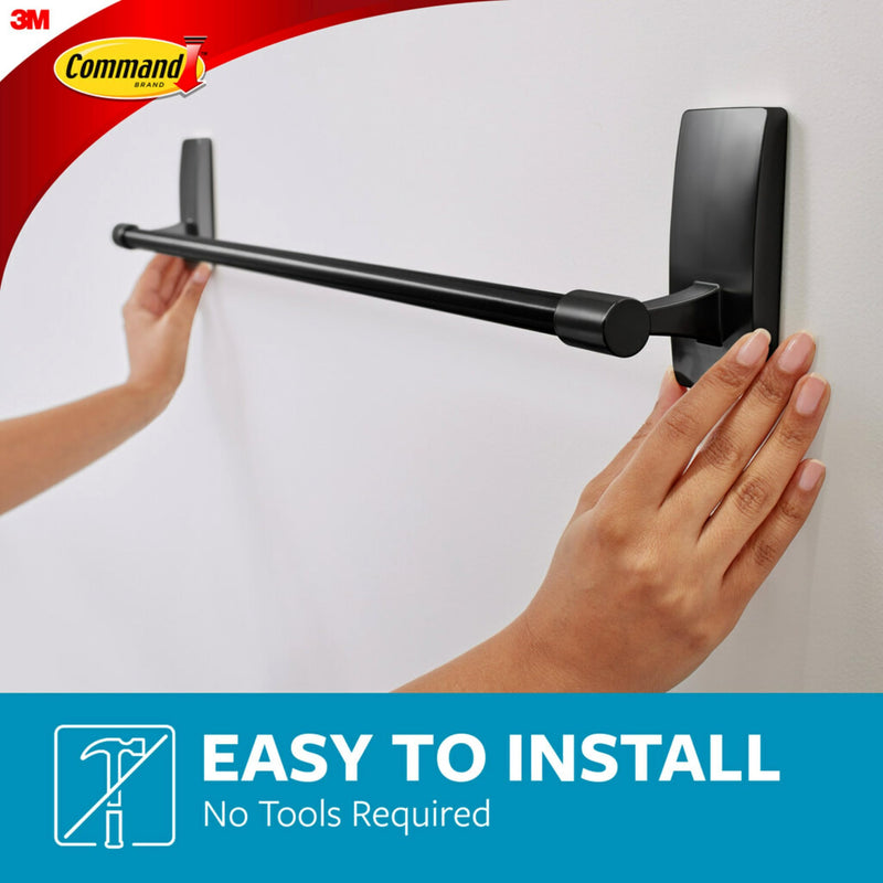 Command Bath Matte Black Towel Bar with Water Resistant Command Strips, Bathroom Organizer, 24 in Bar Length Holds up to 10 lbs 24 Inch