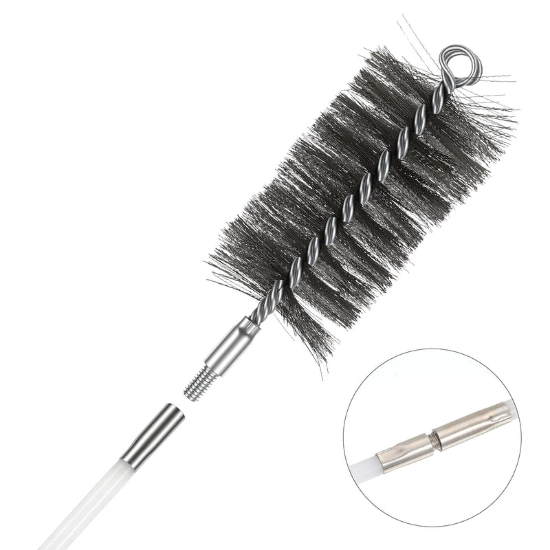 50-inch Long Tent Wood Burning Stove Pipe Cleaning Brush with Stainless Steel Bristles, and Chimney Cleaning Wire Brush with 4 Flexible Rods, 2.5'' Brushs Heads for Insulated Chimneys