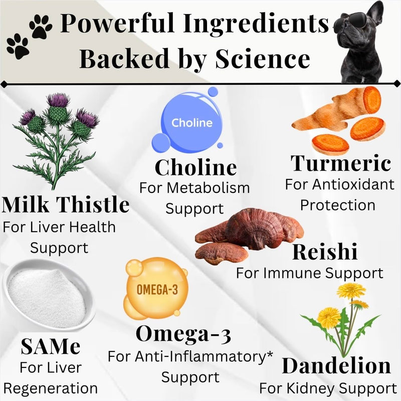 Advanced Liver Support & Turkey Tail Mushroom Chews for Dogs – Milk Thistle, Same, Turmeric & Organic Mushroom Blend – Immune, Liver, Kidney, Gut & Joint Health Support – 90 + 90 Chews