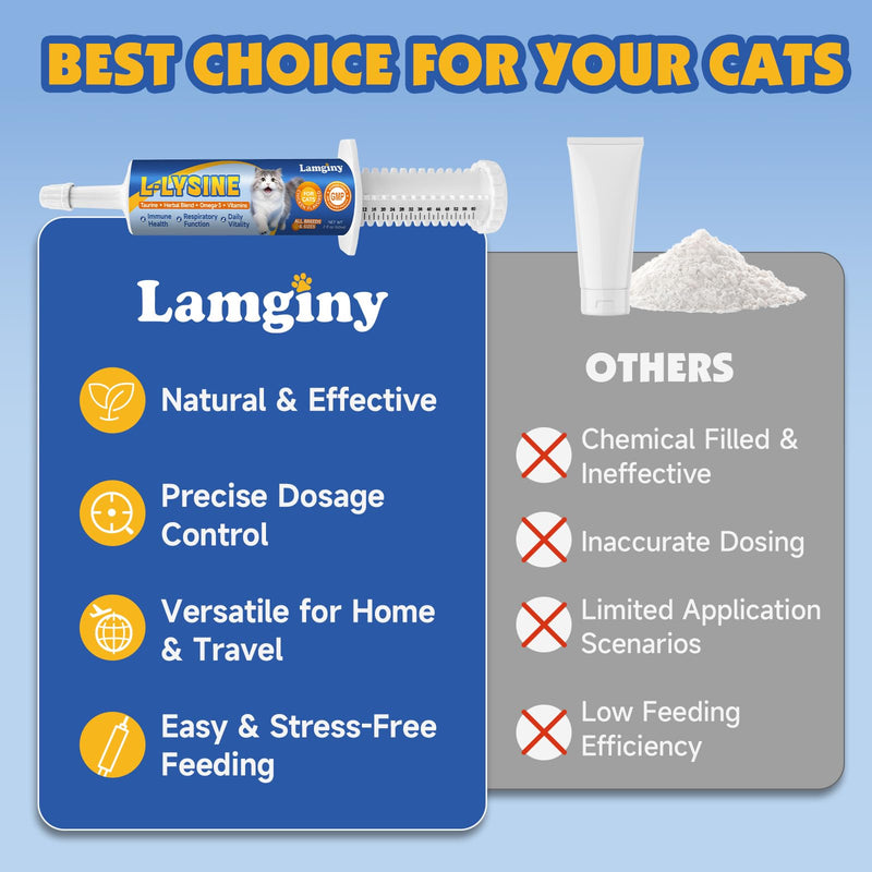 L-Lysine for Cats - Support Immune System, Respiratory & Eye Health - Cat Lysine Paste with Herbal Blends, Taurine, Omega-3, Vitamins - Reduces Sneezing, Runny Nose, Watery Eyes - 60ML, Chicken Flavor