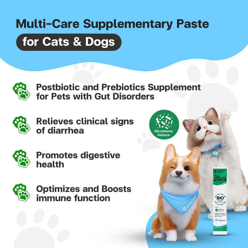 BIO Supplement for Cats & Dogs – Anti Diarrhea for Dogs, Gut Health Paste with Postbiotics, Prebiotics, FOS, L-137, Yeast Extract – Anti Diarrhea for Dogs, 30 Sachets
