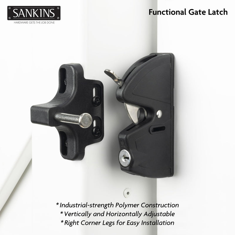 Key Lockable Double Sided Gate Latch, Fence Gate Locks for Outdoor Gates, Self Locking Gate Latch Door Latch, Fence Gate Latch Gate Hardware for Wood, Vinyl, Metal Gates, Black