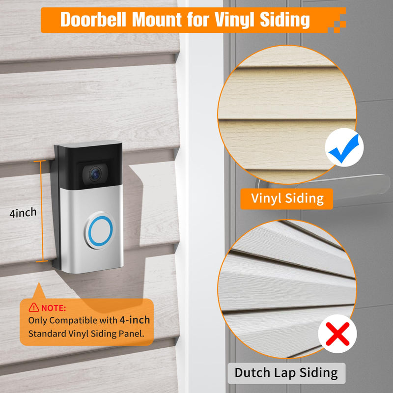 Vinyl Siding Angle Adjustment Doorbell Mount for Video Doorbell(2020 Release)/1/2/3/4/ Wired/Pro/Pro 2, Blink Doorbell Corner Mounting Bracket Wedge Kit(4" Standard Vinyl Siding Only)