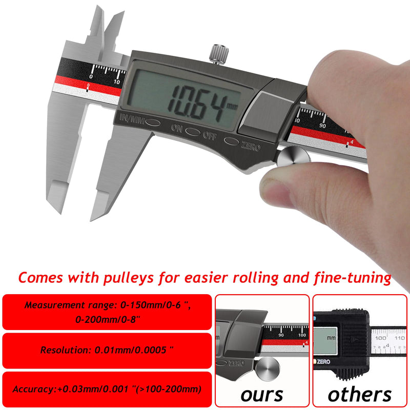 WISEUP Digital Caliper Measuring Tool,Stainless Steel Waterproof and dustproof Digital Caliper, 6inch / 150 mm Vernier Caliper Digital with Large LCD Screen，Extreme Accuracy Fowler Digital Caliper