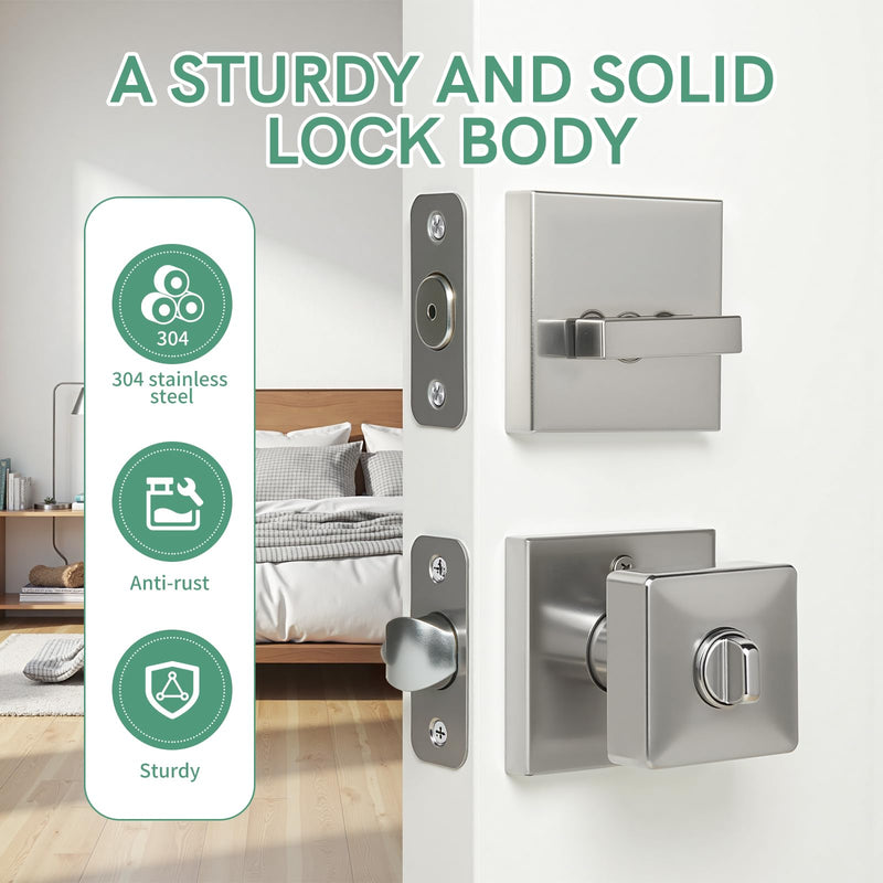 Square Door Knobs Exterior Door Lock Set with Deadbolt, Single Cylinder Deadbolt Door Locks with Keys, Keyed Alike (Satin Nickel,1PACK) Satin Nickel 1 Pack