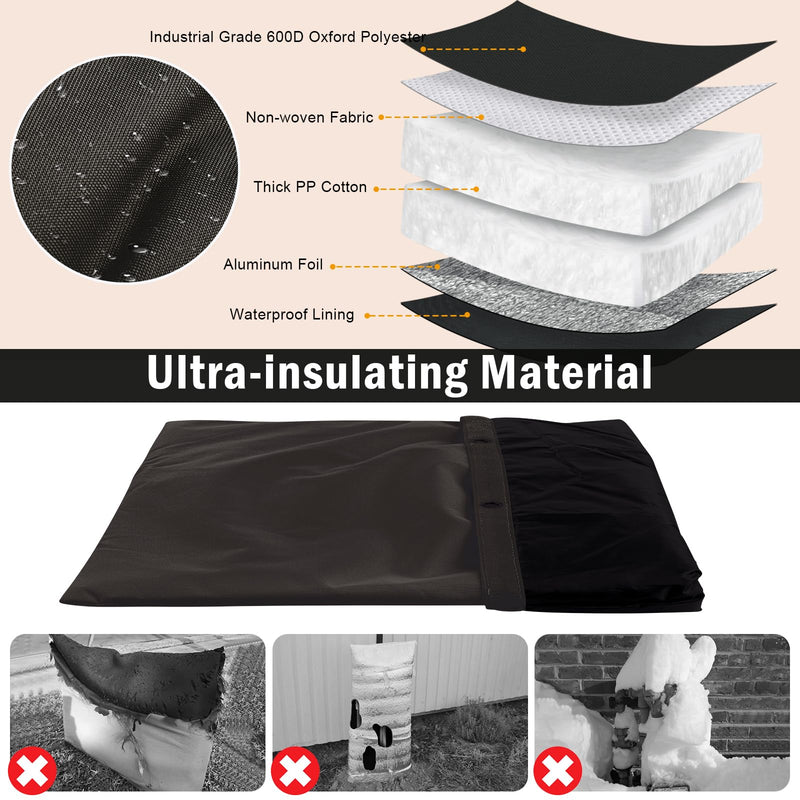 Upgraded Backflow Preventer Cover Aluminum Foil (5°F) - 20"W x 26"H Industrial 600D Winter Sprinkler Valve Covers for Outside, Anti-UV Winter-Freeze Water Well Pump Cover, Black