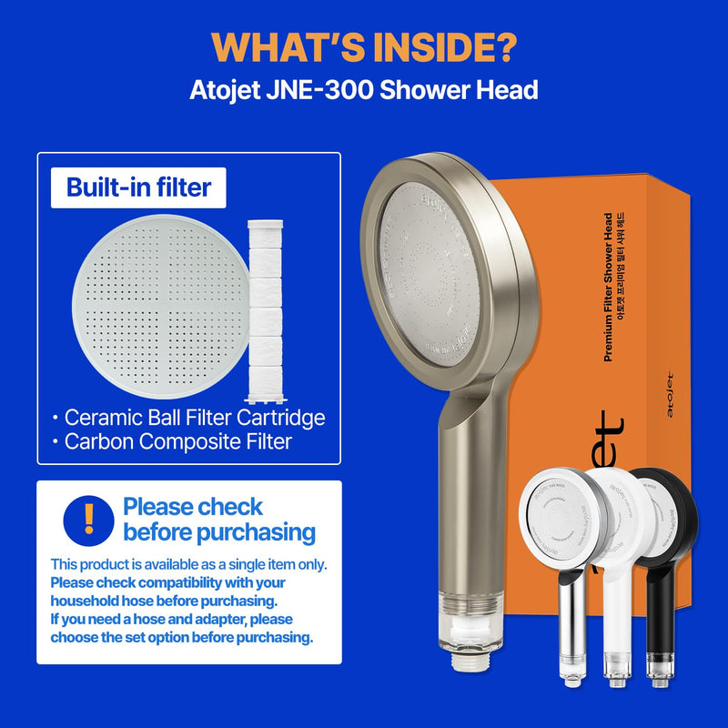 Premium Filtered Showerhead Crafted With Korea’s Luxury Beauty Culture – Pure Carbon Filters for Softer Skin & Smoother Hair | Carbon Composite Filter | Single Showerhead (JNE300W-SNG-1) White