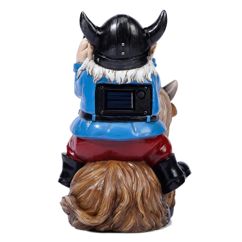 Garden Gnome Statues Resin Gnome Sitting on Highland Cow Solar Lights Outdoor Telescope Gnome Gifts for Yard, Patio Decor Gift(Cow Gnome) Cow Gnome