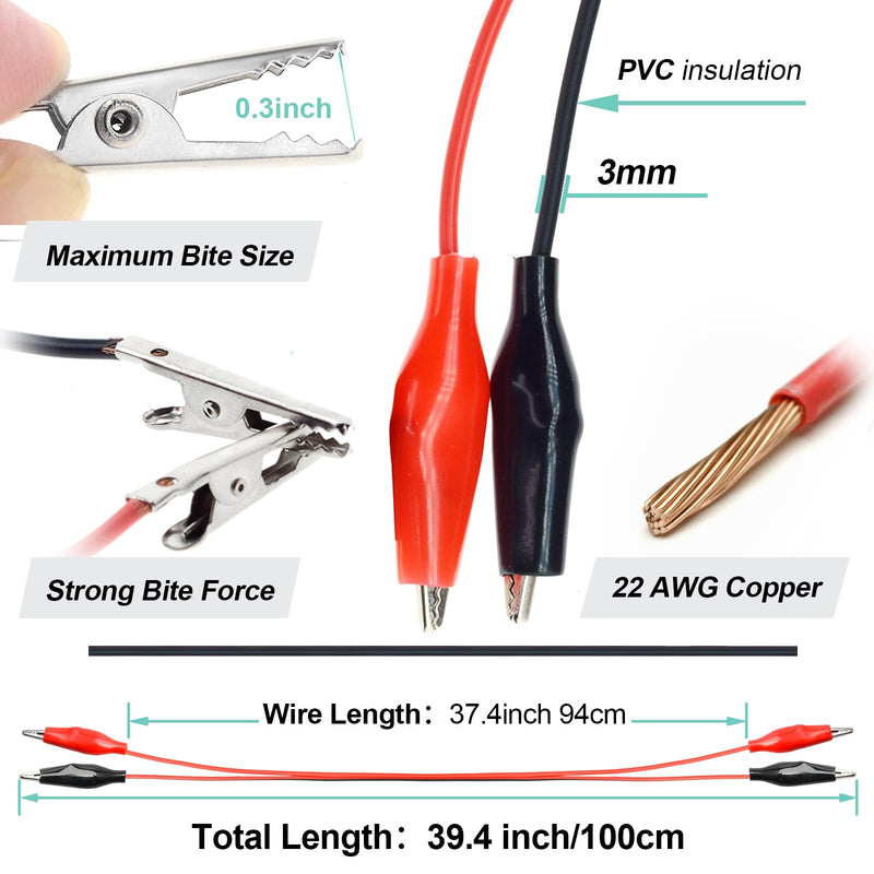 QTEATAK 3 Pairs 6 Units of Packaging Alligator Clips with Wires Test Cable Red-Black Wire Adhesive Design 100cm/39.4inches Long
