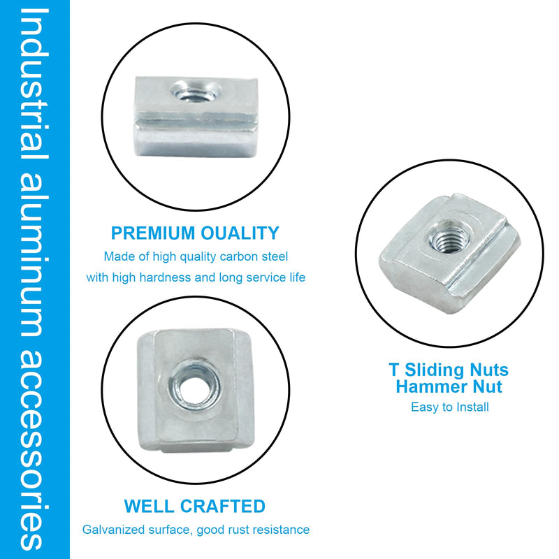 50Pcs 2020 Series Sliding T Nuts Carbon Steel,M3 T Slot Nut Hammer Head,M3 T Sliding Nuts Fastener Nut Assortment for Aluminum Profile,3D Printer,CNC Router 50 20S-M3