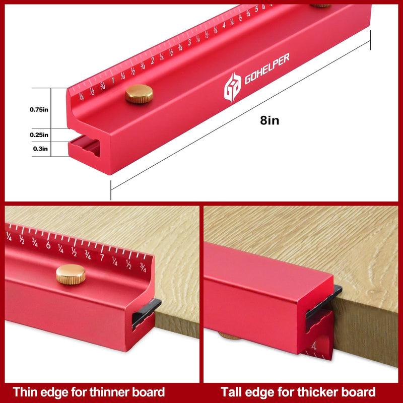 8 Inch Removable Carpenter Framing Square Fence with Edge Marking Ruler, Anodized Solid Aluminum Alloy Body & Brass Knobsn for Woodworking Measuring Ruler Stops Fences Red