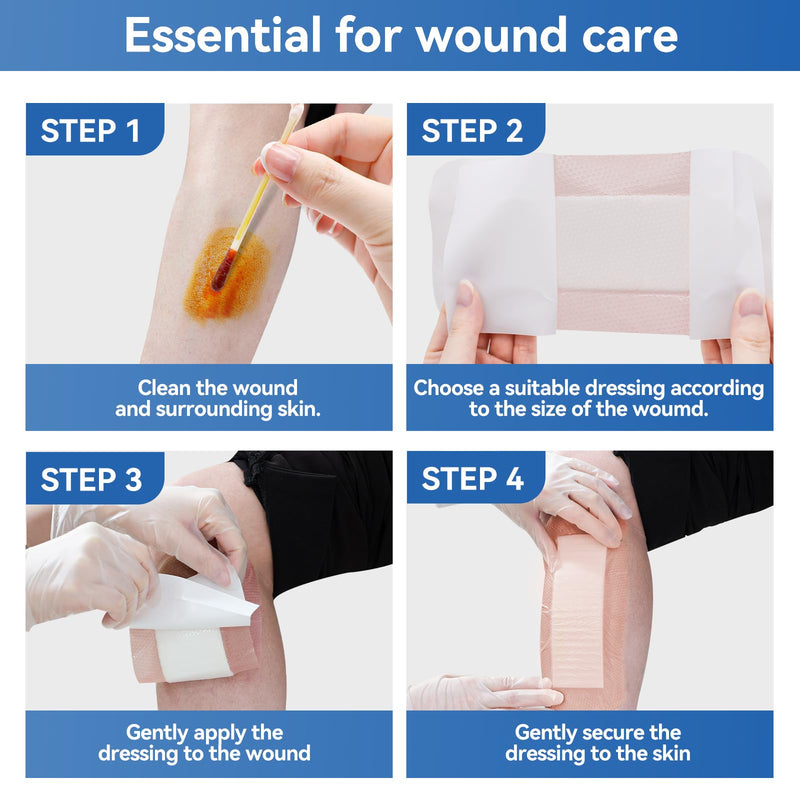 Silicone Super Absorbent Wound Dressing - 4"×8" Large Absorbant Bandages with Adhesive Borders, FSA HSA Eligible, Wound Care Dressings for Bed Sores Leg Ulcers Self-Adhesive 4"x 8"