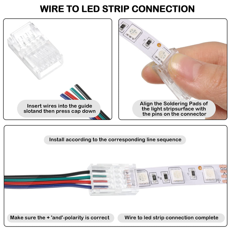 Flutesan 20 Pcs 4 Pin 10 mm LED Strip Connector RGB Lights Waterproof Adapter 22 AWG Wires Connector for Strip Light Unwired Gapless Track 5v 12v 24v 4 Pin, 10 mm