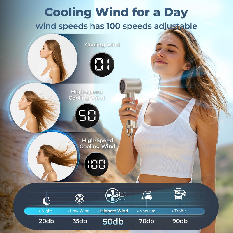 2PC Portable Handheld Fan Rechargeable for Travel,5000mAh Hand held Personal Fan for Pocket,20Hrs Cooling Wind,100 Speeds Adjustable Powerful Airflow Wind,Gifts for Trip,Outdoor Activites,Camping Two pieces gold