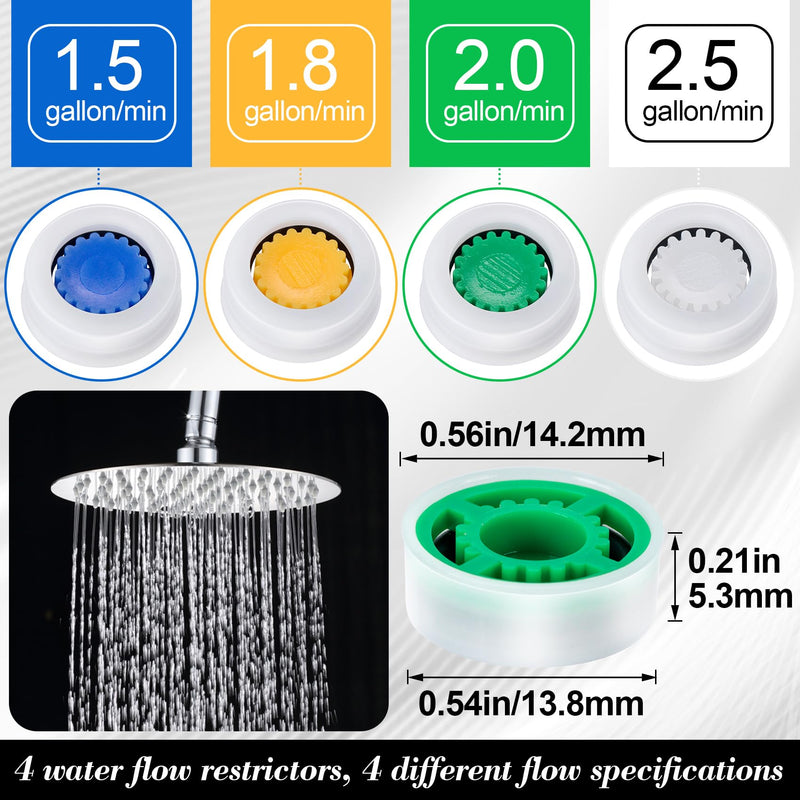 PAGOW 4 Pcs Shower Flow Restrictor, gpm 1.5/1.8/2.0/2.5 Shower Flow Reducer, Shower Head Water Flow Limiter Set for Shower Head Handheld Shower (0.56x0.54x0.21inch) gpm 1.5/ 1.8/ 2.0/ 2.5