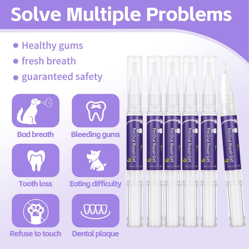 6Pcs Pet Oral Repair Gel for Dog, Pet Teeth Care Gel Cleaner Tooth and Fresher Breath, New Pet Oral Restoration Whitening Gels, Without Brushing