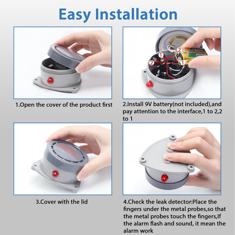 Water Leak Detector 1 Pack, Shackcom Water Alarm 110DB, Wireless, Waterproof & Battery-Operated, Audio and Light Alerts for Bathroom, Kitchen & Home Security ( Battery Not Included ) 1 Pack Gray