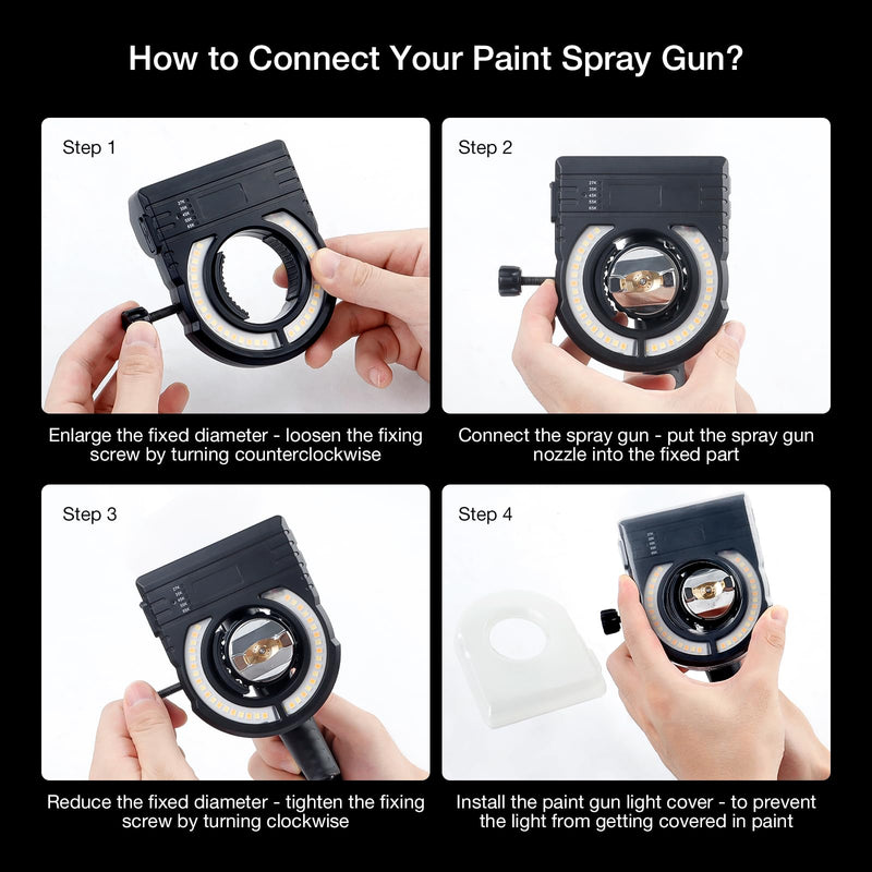 YUZES Paint Gun Light, 500-Lumen Spray Gun Light Attachment, 2700K-6500K Black
