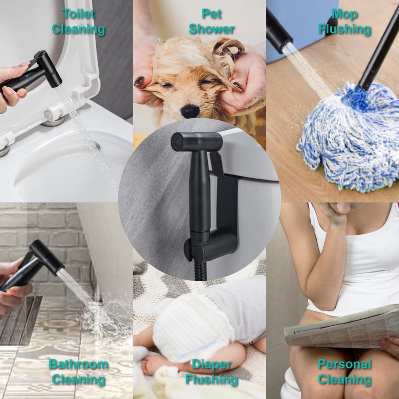 BARROCK Handheld Bidet Sprayer for Toilet, Stainless Steel Metal Made Baby Cloth Diaper Spraying Kit, Bathroom Toilet Bidet Attachment Set for Bathing Pets and Feminine Hygiene, Matte Black 1