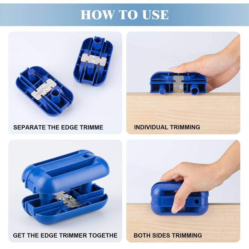 Edge Banding Trimmer Quad Trimmer With Tungsten Carbide Blades, Edge Band Trimmer for Wood Veneer, Professional Edging Tape Trimming Tool（1 Pack） Blue