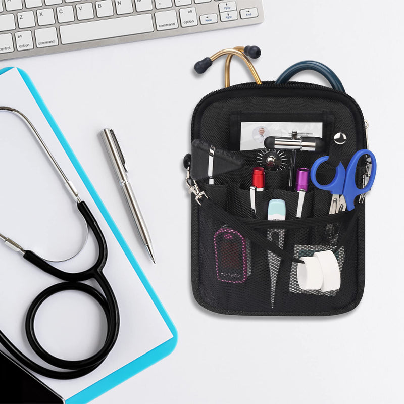 BOVKE Nurse Fanny Pack with Medical Gear Pockets, Tape Holder, Medical Bag Nurse Waist Pouch Organizer with Utility Storage for Stethoscopes, Bandage Scissors and Other Emergency Supplies, Black
