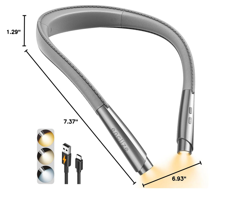 LED Neck Reading Light, Book Light for Reading in Bed, 3 Colors, 9 Brightness Levels, Lightweight Comfortable Design, Long Lasting, Perfect for Knitting,Crafting,Camping,Gray 1-Gray