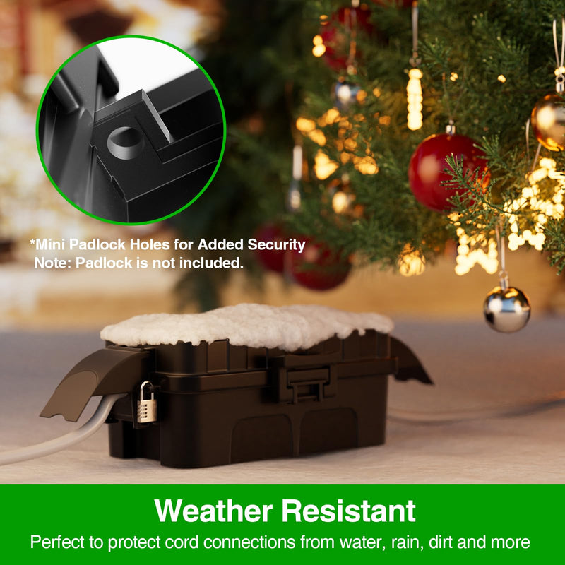 Flemoon Outdoor Electrical Box Waterproof with Detachable Shield Covers, IP55 Waterproof Extension Cord Cover for Plug, Outlet, Halloween, Christmas String Lights, Weatherproof Connection Box, Black 1