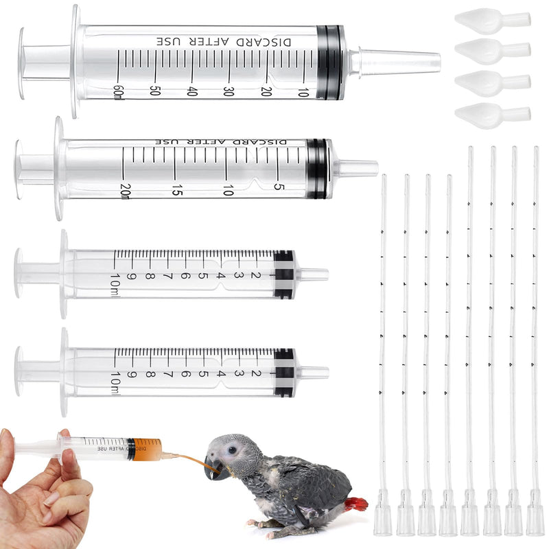 Baby Bird Feeding Syringe Set Baby Bird Parrot Small Pet Manual Feeding Syringe Set for Parrot Small Pet Syringe with Spoon Tip & Tubes (10ml+10ml+20ml+60ml)