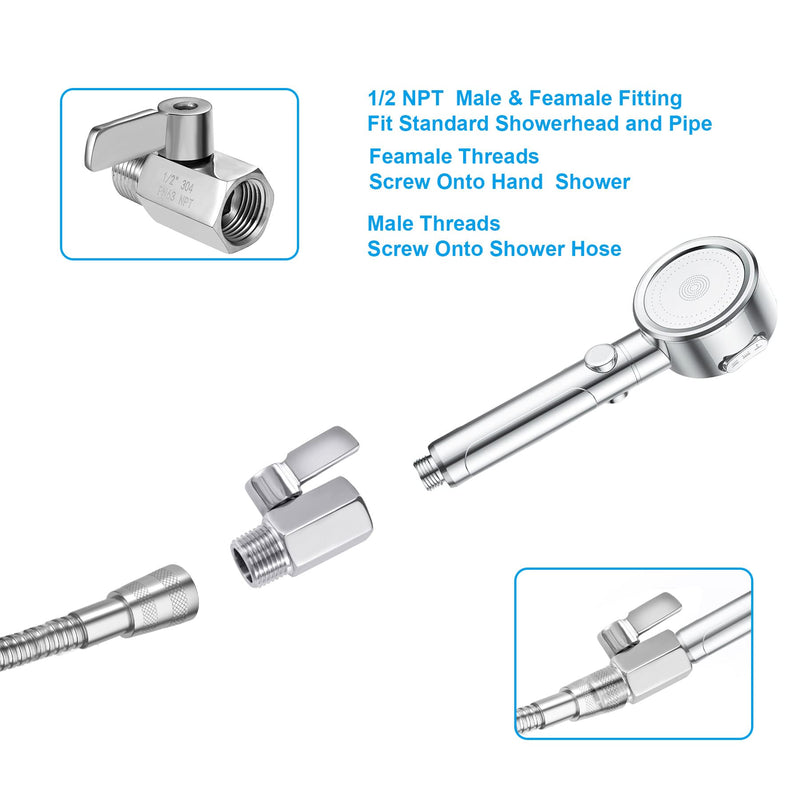 Shower Head Shut Off Valve, 304 Stainless Steel Mini Ball Valve NPT Thread(1/2" Male x 1/2"Female),Shower Head Flow Control Valve,Water Flow Control Valve（1 Pack） 1 Pack 1/2" NPT Shut Off Valve