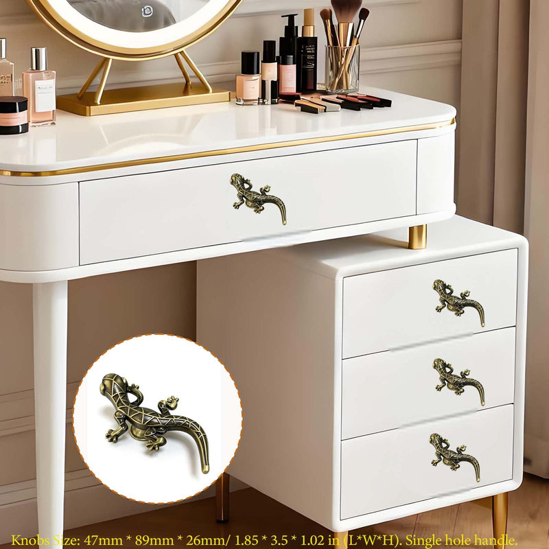 4 Pack Vintage Gecko Cabinet Knobs, Unique Animal Cabinet knobs | Single Hole Zinc Alloy Drawer Pulls With screws Easy to install for Kitchen, Wardrobes,Bookcases,Dresser,Closets Drawer Pull