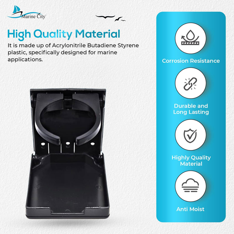 MARINE CITY Adjustable Arms Folding Cup Holder – Durable, Space-Saving Design, Adjustable Arms Black 1 Pcs