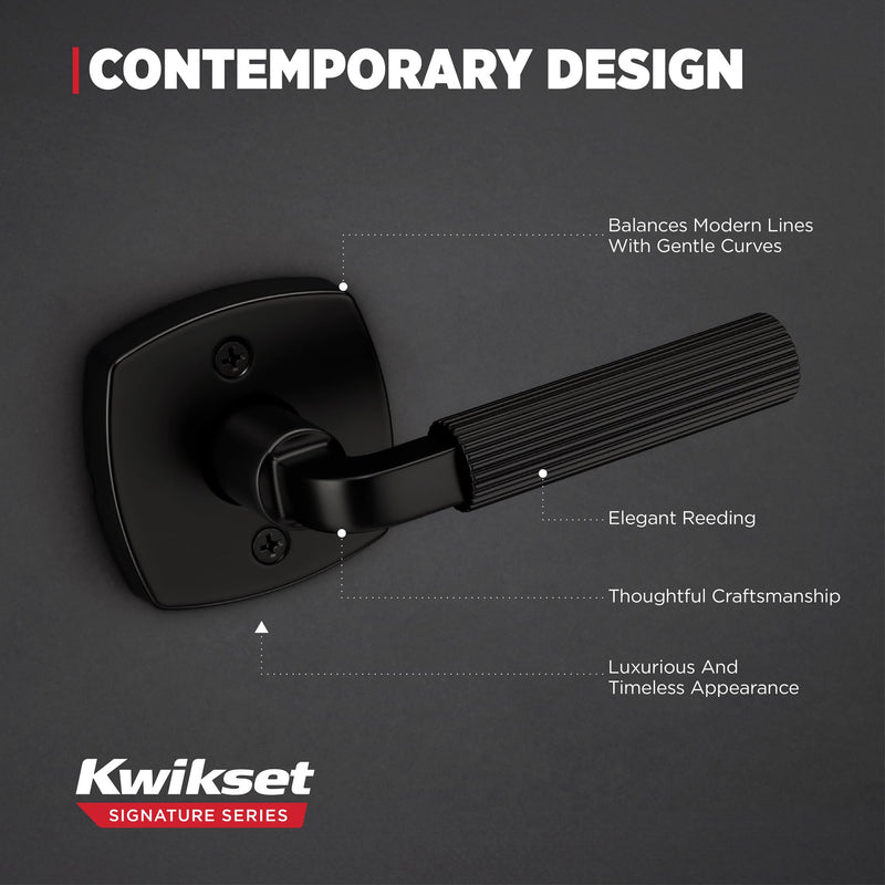Kwikset Mirada Midtown Dummy Door Handle, Single Sided Lever for Closets, French Double Doors, and Pantry, Matte Black Non-Turning Reversible Interior Push/Pull Lever Faceted