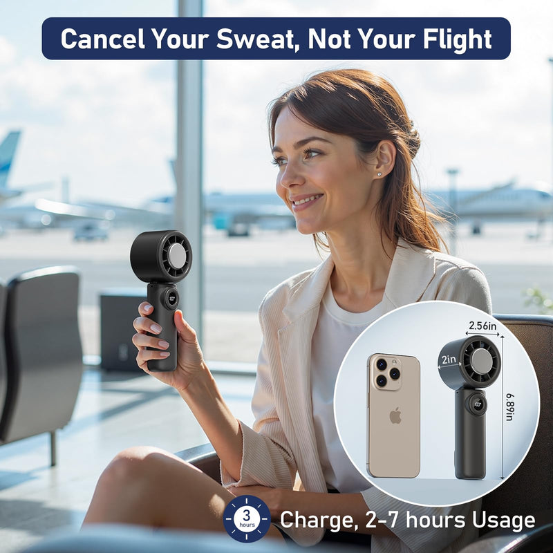 CIVPOWER Handheld Fan: Portable Small Ice Cooling Plate- 4000mAh Rechargeable 100 Gear High-Speed Turbo 10500 RPM - Personal Foldable Battery Operated for Travel Indoor Outdoor Women Men (Black) Black