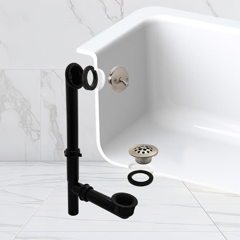 Westbrass A592144-07 1-1/2" x 14" Black Poly Tubular Bath Waste & Overflow Assembly with Trip Lever and Beehive Strainer Grid Drain Cover, Satin Nickel
