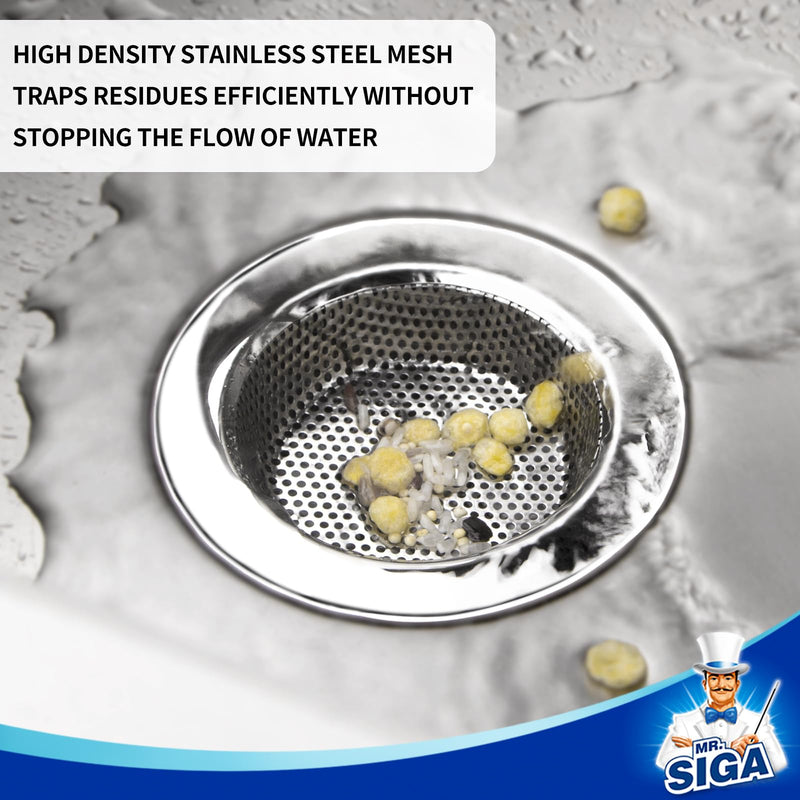 MR.SIGA Kitchen Sink Strainer, Stainless Steel Sink Drain Strainer, Dishwasher Safe, Outer Diameter 4.4 inch/11.2cm, Inner Diameter 3 inch/7.6cm, Pack of 3 Silver normal