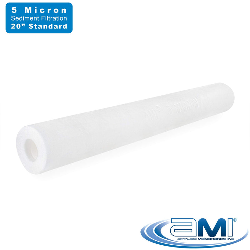 APPLIED MEMBRANES INC. 5 Micron Sediment Filter Replacement 2.5x20 | 20-inch Standard Size Fits All Standard Filter Housing | Removes Rust, Dirt, Sand, Silt, and Suspended Solids | H-F2005CF