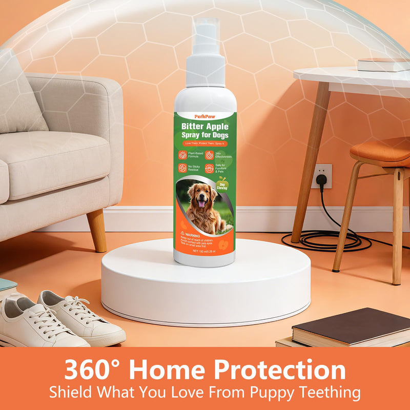 Bitter Apple Spray for Dogs, NO Chew Spray for Dogs to Protect the Furniture and Plant, Natrual Dog Deterrent Spray to Stop Dogs & Puppies from Chewing, Biting, Licking, Peeing, 150 ml/5.28oz