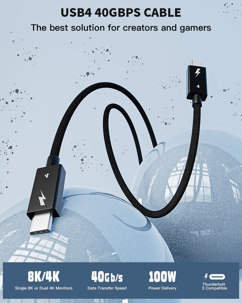 Thunderbolt 4 Cable, [40Gbps Data Transfer]Long USB C Cable 2M/6.6FT, 8K/4K 60Hz Video & 240W PD 3.1 Fast Charging, Active USB Braided Cable Cord Compatible with Thunderbolt 3/USB 4/MacBook Pro/iPhone
