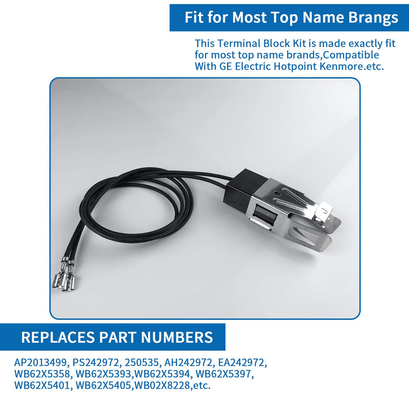 WB2X8228 Element Receptacle and Wire Kit - Compatible with GE Hotpoint Electric Ranges Replacement Stove Cooktops Surface Burner Terminal Block Replaces AP2013499, PS242972 250535-4 Pack - NewNest Australia