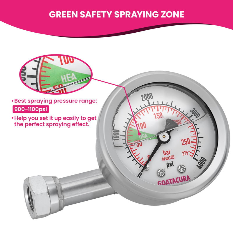 0-4000psi HEA Spraying Pressure Gauge with Tee Fitting, 1/4” NPT Connection, Compatible with Titan/Wagner Airless Sprayer, Replacement for Titan 0580495/580495