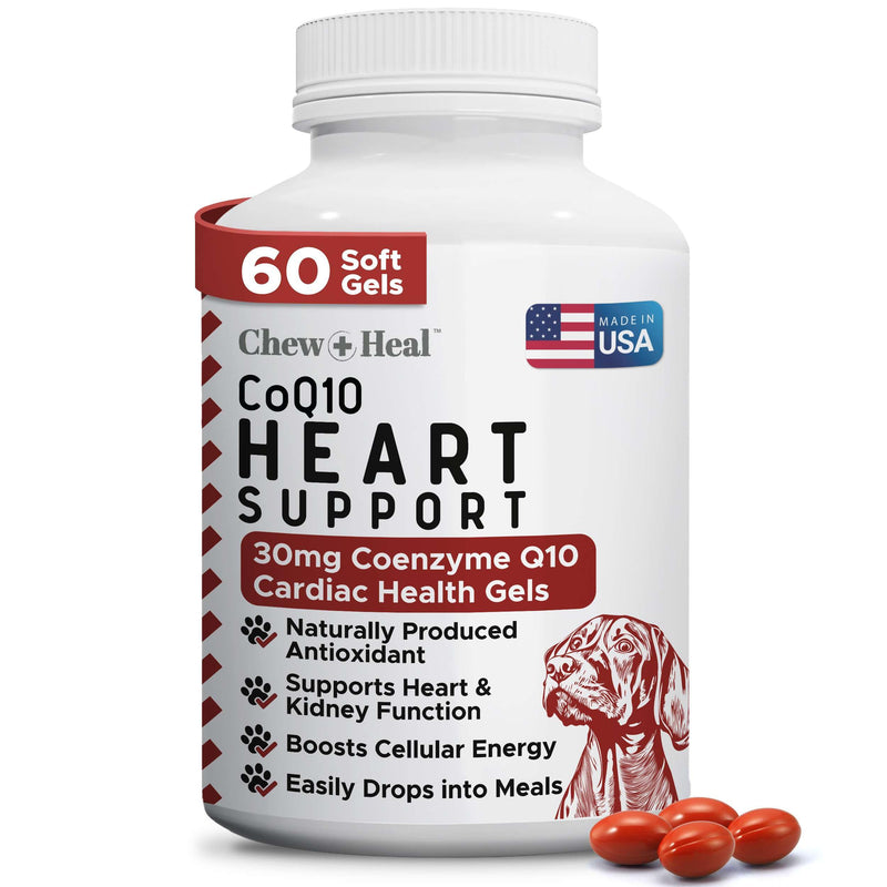 CoQ10 for Dogs, 60 Soft Gels - Dog Heart Health Supplement, Cardiac and Kidney Support - 30mg Coenzyme q10 for Dog Cardiovascular, Immune Health and Cellular Energy Support - Made in the USA