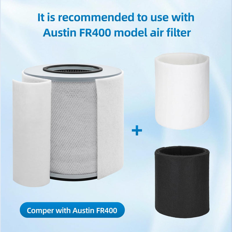 FR400 Pre-Filter Replacement Compatible with Austin Healthmate FR400, HM400, HM402, HM405, HM410, HM450 Air Purifier, 1 Activated Carbon+1 White Pre - Filter