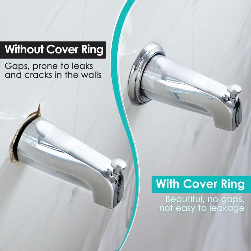 Universal Bathroom Tub Spout with Metal Tub Spout Cover Ring, 5 1/4 Inches Reach Wall Front Mount Faucet with Shower Diverter 1/2" IPS Inside Thread(Chrome) Chrome - NewNest Australia