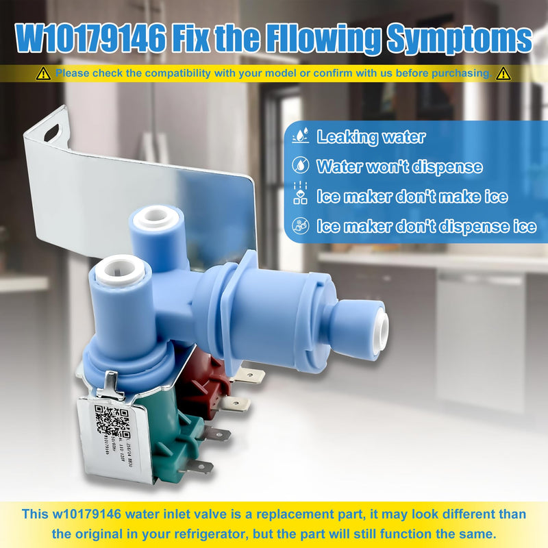 W10179146, WPW10179146 Water Inlet Valve Compatible with whirlpool, kenmore, maytag, amana, kitchen aid and ikea Refrigerator(not all models), Replacement: W10155357, 1546655, AP6016381, PS11749668 single valve