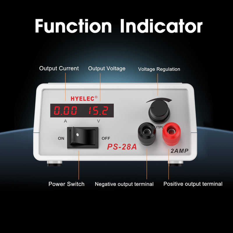 Adjustable DC Power Supply, Continuously Adjustable 1.5V-15V Max 2A, Regulated Variable Bench Power Supply with LED Display, Alligator Leads Including