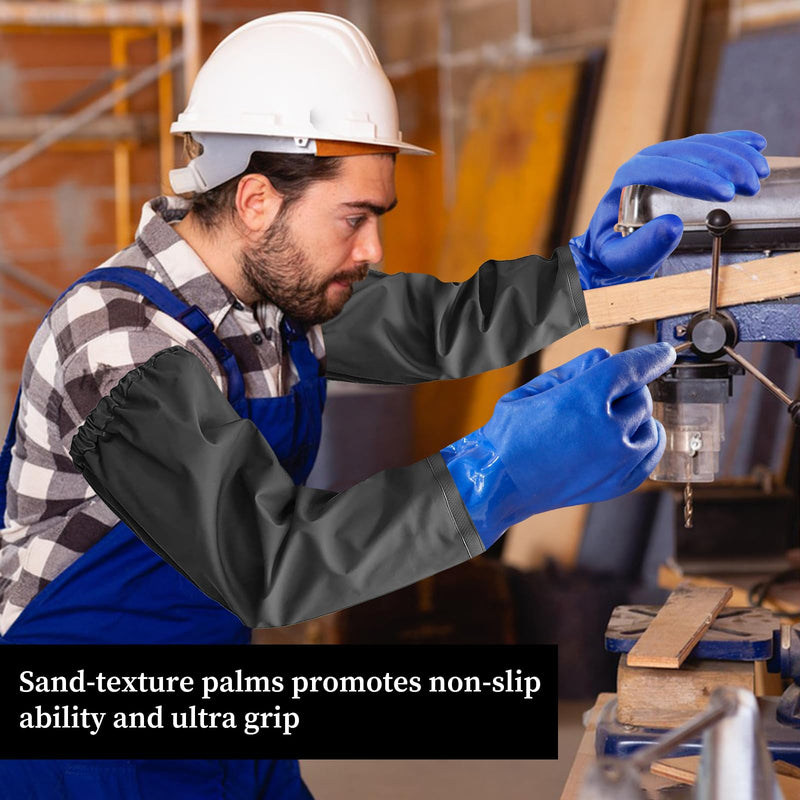 Haiou Long Rubber Gloves Elbow Length Chemical Resistant Gloves with Cotton Lining Waterproof Gloves, 25 inches, Large