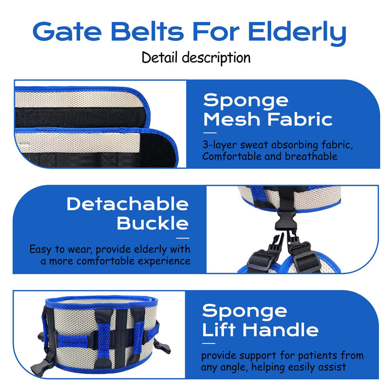 Adjustable Gait Belts for Seniors with Handles, Gate Belts Medical for Elderly, Transfer Belt for Elderly and Disabled, Safety Belt for Elderly Walking, Transfer Sling to Wheelchair (Blue) Blue