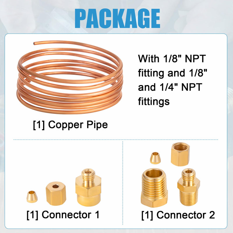 72'' Oil Pressure Gauge Tubing Kit, Set of Copper Tube with1/4'' x1/8'' NPT,1/8'' NPT Male x1/8'' OD and 1/8'' NPT Female x1/8'' OD Threaded Brass Parts 72'' Oil Pressure Gauge Tubing Kit