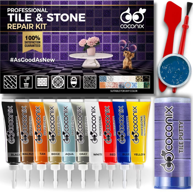 Coconix Tile & Stone Repair Kit with Epoxy Putty Stick, Fix Cracked Porcelain, Ceramic, Fiberglass, Super Strong Adhesion, Color Match for Any Floor & Wall Mosaic, Fast-Drying, Seamless,Durable Repair (Multi) Multi